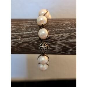 Silpada Pearl Sterling Silver Brown Cord Adjustable Bracelet